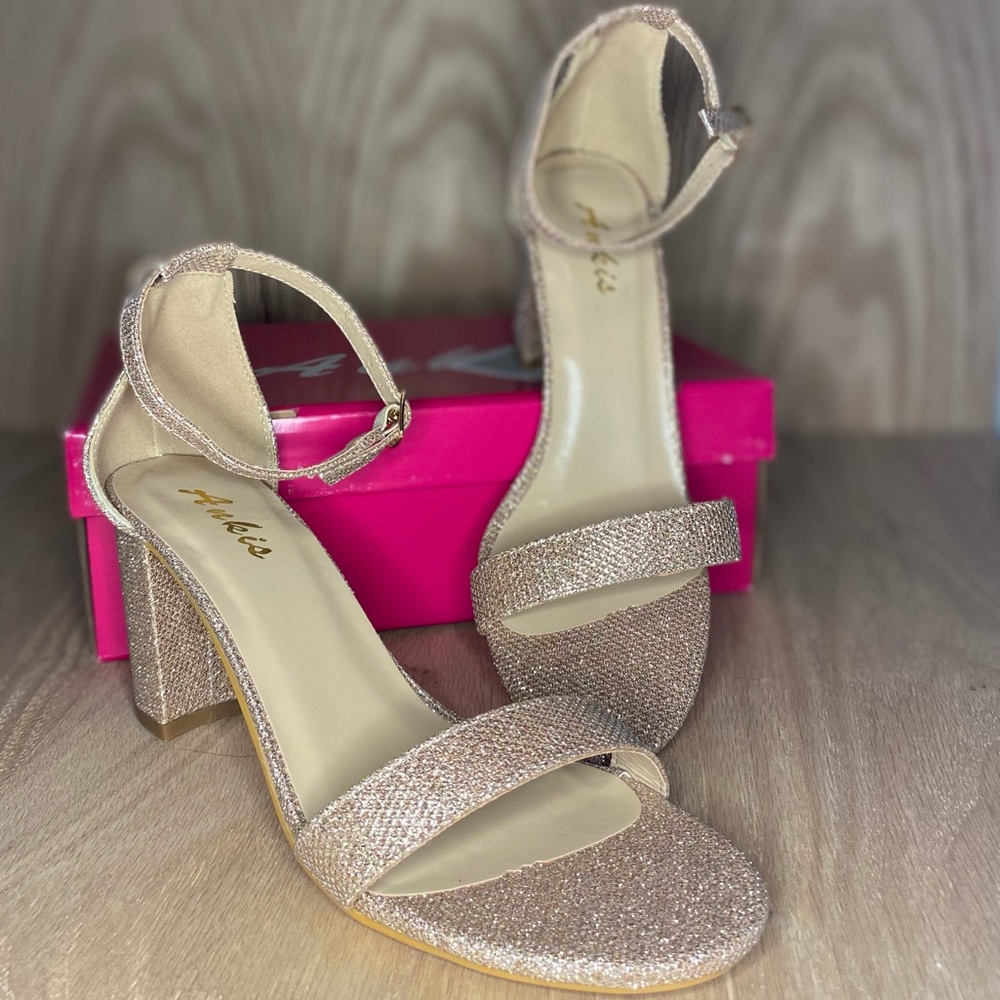 ANKIS Nude, Open Heel with Toe & Ankle Straps; 2.75in Chunky Heel